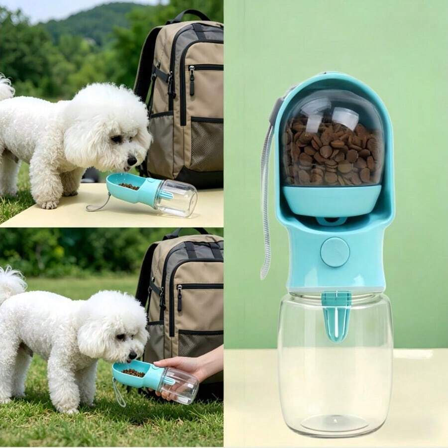 1个便携式宠物旅行水碗，适用于猫狗，带食物容器，防漏防滑，户外散步、远足、露营必备，可折叠，轻便耐用，是夏季海滩和公园旅行的理想宠物用品，狗狗饮水器 - 藍色 - 查看 1