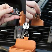 1pc Air Conditioner Vent Storage Bag, Car Organizer Box, Automotive Accessories, Leather Multi-Function Organizer Box With Phone Holder For Car Vent - A - View 7