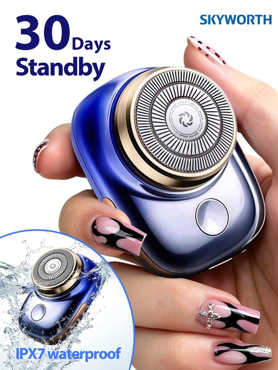 SKYWORTH Mini Portable Electric Shaver, Fast Charging, Quiet Motor, IPX7 Waterproof, Floating Heads, Compact Travel Shaver