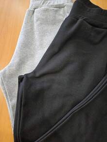 Set Of 2 Stylish Plus Size Fleece-Lined Sweatpants, Warm And Cozy, With Cuffs And Pockets. High Quality, High Waist, Casual, Luxurious, Perfect For Mother's Day. - 灰色和黑色 - 查看 3