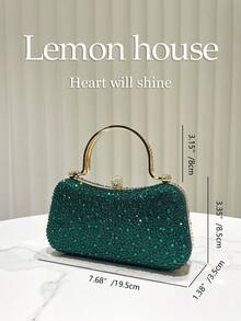 1 pieza Bolso de mano con decoración de cristal de imitación y brillo verde esmeralda, bolso de embrague elegante de moda con correa de hombro de metal, adecuado para fiestas de noche, bodas, galas, apropiado para damas - Verde Oscuro - Ver 3