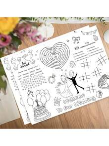 10pcs/4pcs DIY Welcome Gifts To Our Wedding, Bridal Favors, Event Placemats, And DIY Hand-Painted Coloring Cards - Featuring Patterns Of Wedding Dresses, Suits, Rings, Cakes, Etc., For Interactive Games And Wedding Party Gifts. - Multicolor - View 8