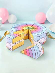 1/10pcs Creative Cake Shaped Gift Box Set, Wedding Favor Boxes, Gift Box,Rainbow Theme Detachable Triangle Boxes, Separable Individual Small Gift Boxes, Cake Slice Gift Boxes, Hand-Painted Rainbow Layer Design, Satin Bow Decor, Paper Craft - Multicolor - View 4