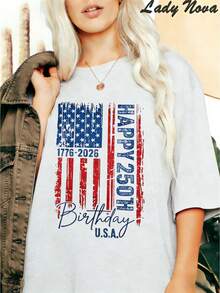 Women's Happy 250th Birthday USA 1776-2026 American Flag Graphic Tees, Patriotic Summer Tops, 4th Of July Shirts, Vacation Outfits Women, Summer Clothes For Women - 灰色 - 查看 2