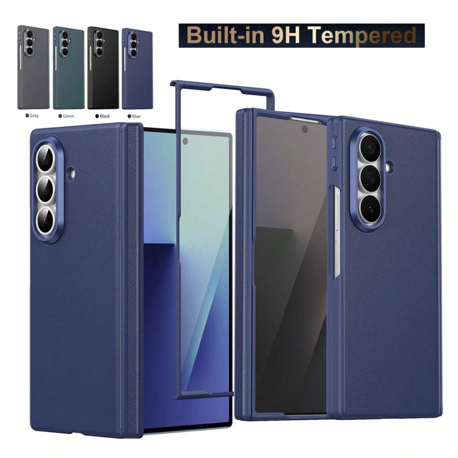1pc Hadaasi Multi-Color Magnetic Leather Texture Smart Quick Access Payment PU Leather Case With Built-In Screen Protector, Foldable Hinge, Metal Lens Frame, Electroplated Metal Buttons, NFC Function, Side Key Activation, Submenu One-Touch Payment, Suitable For Samsung Galaxy Z Fold 7/Z Fold 6/Z Fold 5/Z Fold 4/Z Fold 3