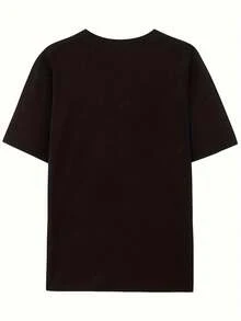 Women's Summer Casual Flat Heat Transfer Printed Round Neck Short Sleeve Visually Three-Dimensional Plus Size Loose Women's T-Shirt - 黑色1 - 查看 2