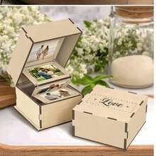 1pc Wooden Photo Memory Box - Rectangular Wooden Photo Frame, Suitable For Cherishing Photos, Can Be Used As A Scrapbook Storage Box, Applicable For Baby Shower, Wedding, Anniversary - Romantic Couple Gift, Home Decor - A - View 5