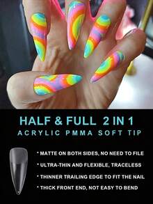Upgrade Your Look With 240pcs Long Stiletto Matte 2-In-1 Acrylic Fake Nails Extension Soft Gel Nail Stickers - Clear - View 4