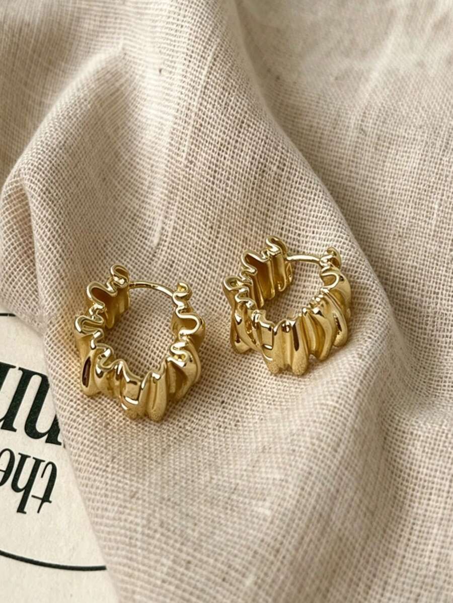 MESTILO 1对简约铜质皱纹圈形耳环,高端珠宝,女士礼物 - 彩色 - 查看 1