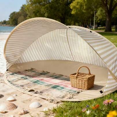 2-Second Pop-Up 2-Person Beach Tent! No Assembly Required Beach Tent, Portable Instant Shade Canopy, Easy To Use For Beach, Picnic, Park, Camping, Family Leisure