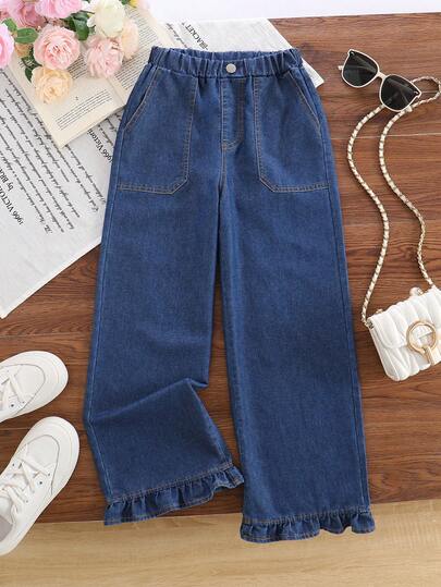 2026 Summer New Fashion Versatile Retro Casual Flared Leg Design Wide Leg Blue Denim Jeans For Teenage Girls