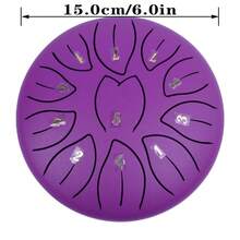 Trống lưỡi thép 6 inch (11 nốt) / 3 inch (6 nốt) kèm bản nhạc và dùi gõ, nhạc cụ dành cho người lớn. (Phiên bản 6 nốt được khuyến nghị cho người mới bắt đầu.) Thích hợp sử dụng như "chuông mưa" ngoài trời trong vườn. - Nhiều màu - Xem 9