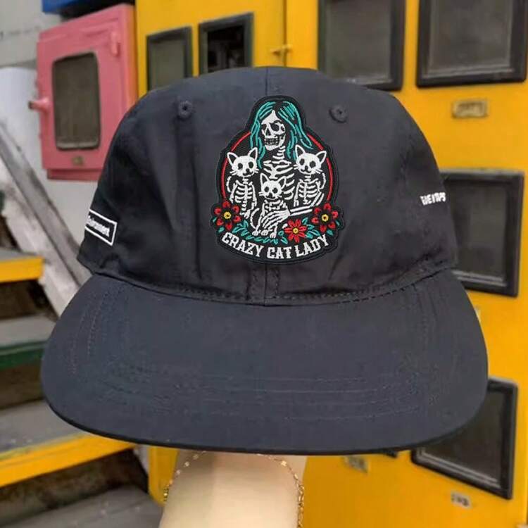 A Crazy Cat Gothic Punk Style Skull Embroidered Patch Suitable For Clothing, Jackets, Hats, And Additions - A - View 5