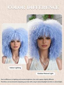 16-Inch Short Curly Afro Kinky Colorful Gradient Wig,Fluffy Synthetic Fiber Wig, Ideal For Daily Wear, Holidays, Birthdays, Parties, And Halloween Costumes Festivals, Costume Parties - 霧霾藍 - 查看 7
