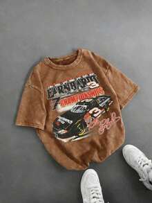 Retro DaleS Earnhardt # 3 NASCARS 7 Championships Racing Car Graphic Tee,Casual Print,Comfortable And Versatile,Pure Cotton 220g Washed Printed T-Shirt,Unisex Style,Summer Outfits,Vacation Outfits Women,Summer Outfits For Women,Spring Outfits For Women,Summer Tops,St Pattys Day Outfit,Easter Outfit Women - 咖啡色 - 查看 20