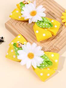 2pcs Yellow Bee Hair Bows For Girls Flower Decor Hair Clips Polka Dot Alligator Clips Cute Barrettes Summer Vacation Party Trip Gift Beach Hairpins Teens Hair Accessories - Yellow - View 7