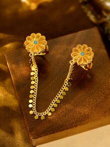 1pc Minimalist Versatile Gold-Plated All-Match Chain & Floral Linked Finger Hand Chain, Suitable For Dates, Weddings, Parties, Holidays, Gift - Yellow Gold - View 7