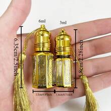 Bộ 3/6 chai lăn mini bằng thủy tinh mạ vàng, kiểu dáng Ả Rập, chai đựng tinh dầu có thể tái sử dụng, có tua rua, chỉ rửa bằng tay. - Nhiều màu - Xem 7