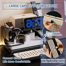 Cable Management Box,Rattan Like ABS Cord And Power Strip Organizer For Desk,Workspace,Home And Office(White) - Beige - View 7