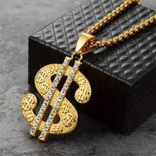 Dây chuyền hình đô la, mặt dây chuyền tiền phong cách hip hop bằng thép không gỉ mạ vàng bạc kèm dây chuyền, quà tặng trang sức cho nam giới yêu thích nhạc rap. - Vàng - Xem 9