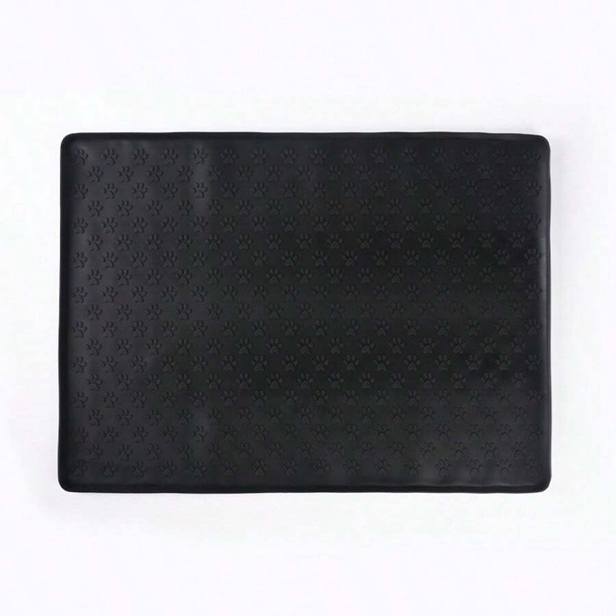 1pc Silicone Paw Print Pet Food Mat - Black - View 1