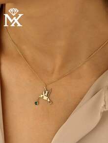 Stainless Steel Cute Bird Birthstone Pendant Necklace. This Customizable Birthstone Necklace Is A Multi-Functional Jewelry Accessory Suitable For Daily Wear, Formal Occasions, Or Holidays. It Makes A Unique Creative Gift For Family And Friends. - Yellow Gold - View 7