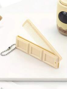 Milk Tea Color Cartoon Folding Comb With Mirror, Made Of ABS Material, Convenient For Students, Gatherings And Travel, Also A Perfect Holiday Gift,Festival,Birthday - Multicolor - View 8