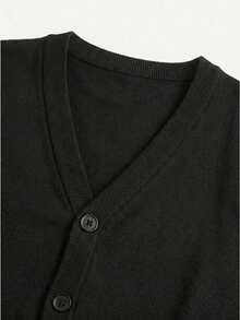 Áo khoác cardigan dệt kim cổ chữ V cỡ lớn dành cho nam, màu đen, kiểu dáng cổ điển, cài một hàng khuy, ôm sát, không tay, áo vest không tay, áo khoác ngoài mặc trong mùa hè. - màu đen - Xem 7