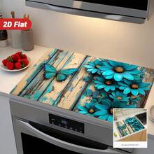 1pc Blue Butterfly Floral Theme Coffee Machine Mat, Dishwasher Mat, Utensil Mat, Table Mat, Specially Suitable For Coffee Machines And Coffee Pots, Bar Counter Mat, Bar Accessories, Ideal For Kitchen Use - Multicolor - View 4