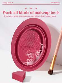 41 piezas Juego de herramientas de maquillaje todo en uno con 25 piezas de brochas de maquillaje, esponjas de maquillaje, polveras triangulares, polveras de cojín y limpiador de brochas, kit completo de belleza cosmética para maquillaje de rostro y ojos - Burdeos - Ver 10