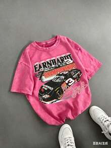 Retro DaleS Earnhardt #3 NASCARS 7 Championships Racing Car Graphic Tee,Casual Print,Comfortable And Versatile,Pure Cotton 220g Washed Printed T-Shirt - 紅色 - 查看 12