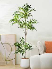 CHIGO 1pc Artificial Indoor Plant, Realistic Ficus Lyrata Design, Thick And Flexible Leaves, Long-Lasting Color, Can Be Matched With Cement Pot, Rattan Basket, Ceramic Planter Etc. To Create A Greenery Decor Corner, Bringing Vitality To Living Space, Random Style Shipped - Green - View 1