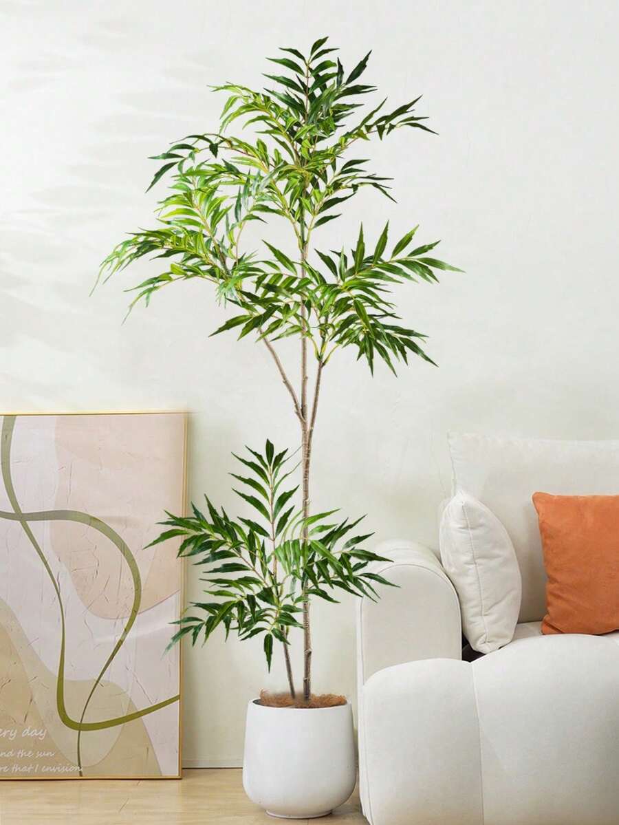 CHIGO 1pc Artificial Indoor Plant, Realistic Ficus Lyrata Design, Thick And Flexible Leaves, Long-Lasting Color, Can Be Matched With Cement Pot, Rattan Basket, Ceramic Planter Etc. To Create A Greenery Decor Corner, Bringing Vitality To Living Space, Random Style Shipped - Green - View 1