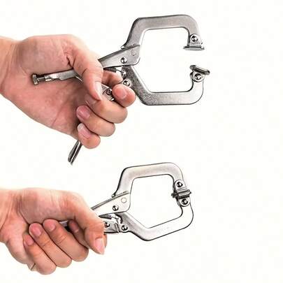 2pcs/Set 6-Inch C-Clamp Locking Pliers Set, Multi-Function Welding Clamp With Standard Jaws And Swivel Pads, Adjustable Heavy Duty Locking Clamp With Rotating Jaws And Storage Bag, Suitable For Craftsmen, Home Woodworking, Shops, Homes, Farms, Automotive, Woodworking Clamps And Workshops