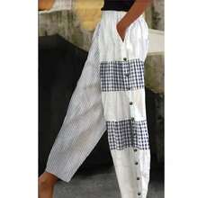 Women's Casual Button-Front Trousers With Stripes And Patchwork, For Autumn - White - View 3