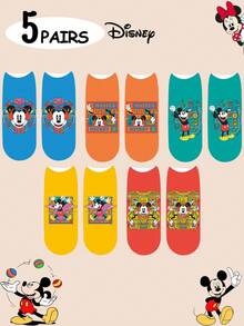 Disney 迪士尼袜子 1/5 双装 女士/情侣短袜，个性化设计，充满乐趣，色彩丰富，创意卡通图案，适合作为节日礼物，舒适透气，增添家庭氛围，时尚百搭，男女皆宜，趣味卡通袜子，米奇、米妮、唐老鸭、黛丝、高飞、布鲁托 - 彩色 - 查看 9