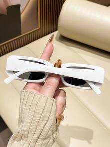 1 chiếc kính mắt gọng vuông kiểu Y2K, kiểu dáng thường ngày, phù hợp cho cả nam và nữ. - trắng - Xem 3