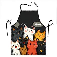 Cute Cat Pattern Polyester Apron Vibrant Cartoon Cats With Hearts & Stars DesignKitchen Apron For Cooking, Baking Home Decor - A - View 13