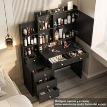 Dressing Table With Drawers For Bedroom, Makeup Table With Mirror And LED Lights, For Bedroom, Makeup Vanity With Power Plug - Black - View 6