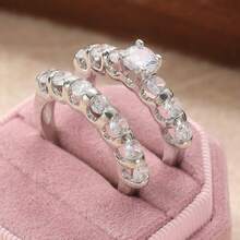 Silver Tone Wedding Ring Set, Suitable For Daily Wear And Gift Giving, Ideal For Couples, Christmas, And Weddings - Silver - View 3