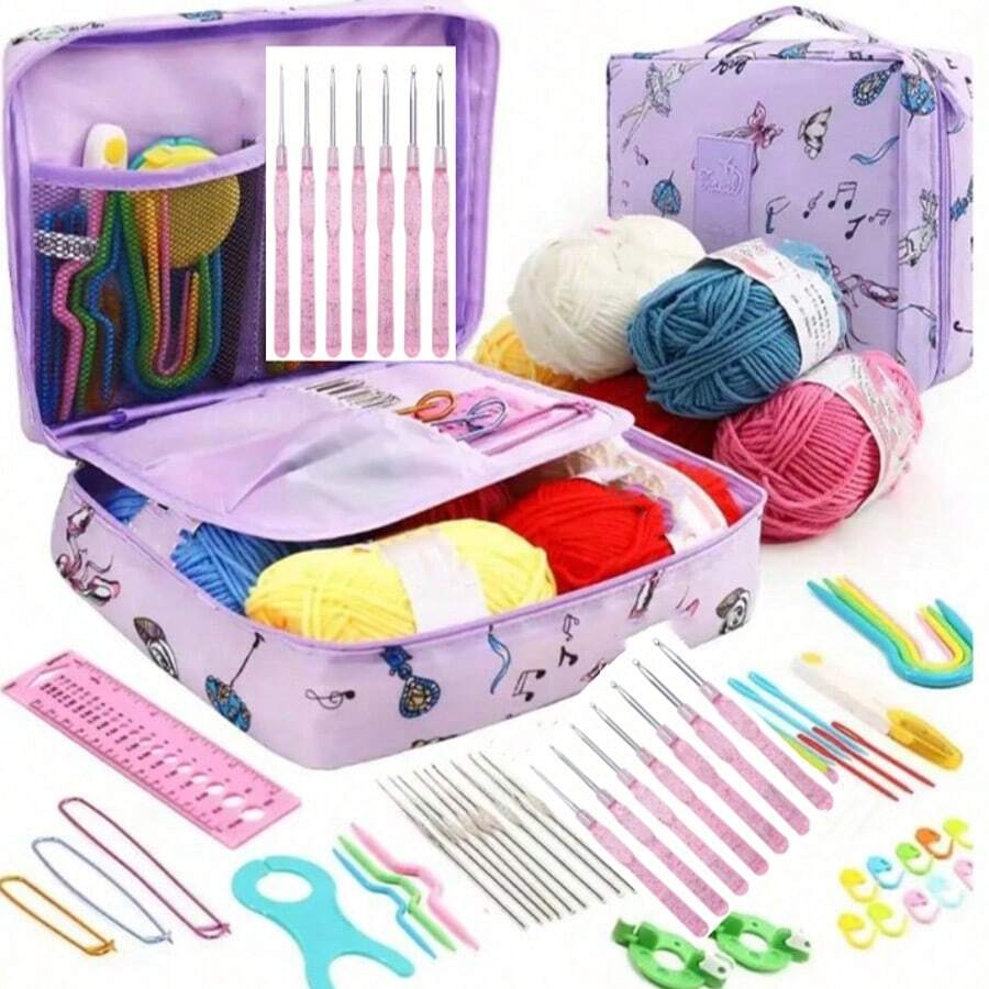 New 59pcs Crochet Tool Kit For Beginners, Yarn Crochet Hooks Set, Knitting Accessories Supplies, Random Color - Kitten Accessories Color Random - View 1