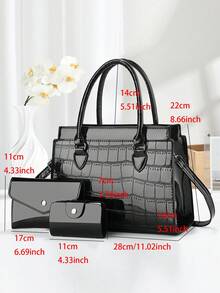Bộ 3 túi xách nữ bằng da PU, túi tote thời trang và thanh lịch kèm ví và ngăn đựng thẻ, túi đeo vai dung tích lớn, nhiều màu sắc để lựa chọn. - màu đen - Xem 4