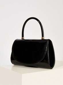 Classic Black PU Leather Mirror Handbag, Suitable For Evening Dress, Portable Cosmetic Bag, Wallet, Detachable Metal Shoulder Strap, For Party, Wedding, Events - Black - View 8