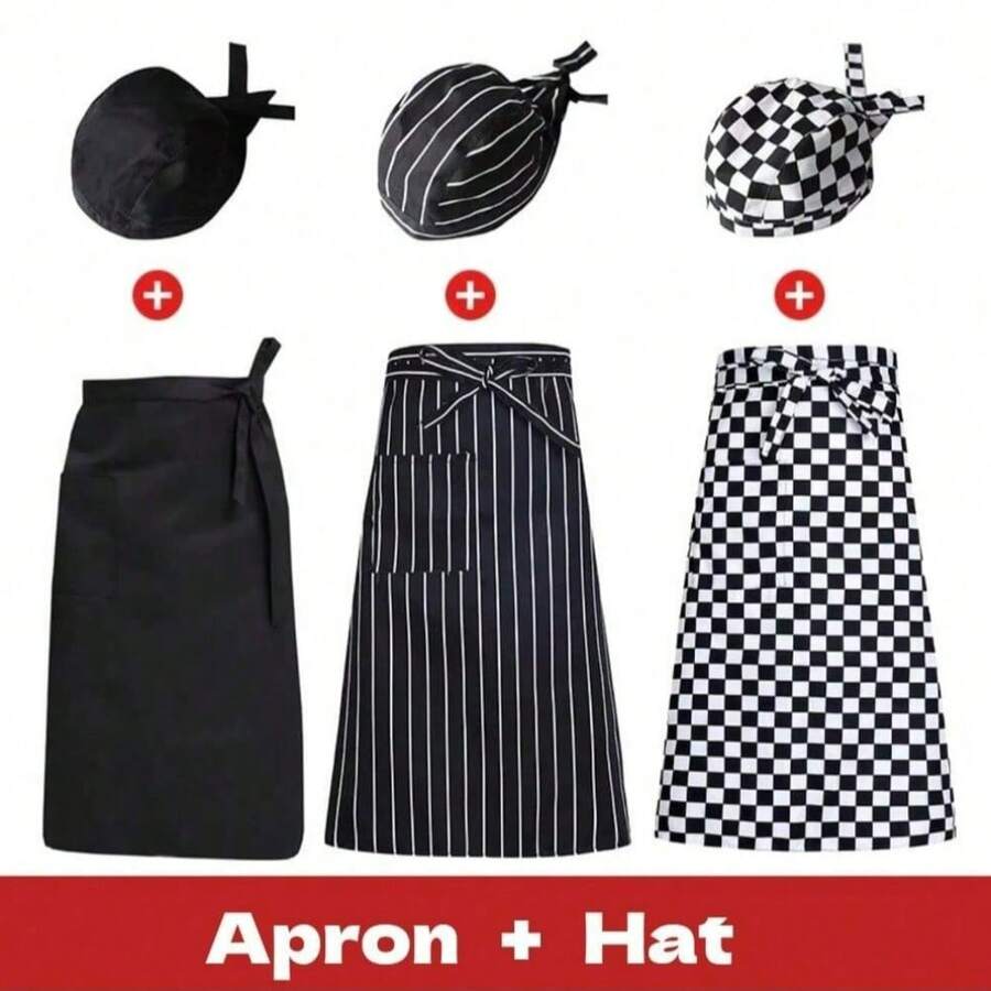 2pcs/Set Celemek dan Topi Koki - Pakaian Kerja Dapur Tahan Lama Cocok Untuk Koki/Pelayan Pria/Wanita - MultiWarna - View 1