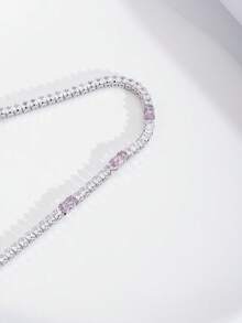 1 Set Luxury Elegant Cubic Zirconia Inlaid Rectangular Bracelet, Suitable For Women's Wedding & Party Wear, Excluding Gift Box - View 5