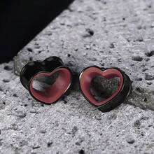 2个Y2K复古风红色爱心PLA内衬耳扩，316L不锈钢低过敏性耳钉，适合街头服饰和情人节礼物 - 愛心 - 查看 27