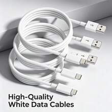 3条/套 6.6英尺/200厘米 快速充电数据线，USB转Lightning数据线，兼容苹果14 Pro Max/14 Pro/14 Plus/14/13/12/11/XS/XR/8/7/6等机型，高速数据传输和充电 - 白色 - 查看 1