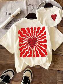 Camiseta de mujer, camiseta de manga corta con gráfico de estilo casual de calle, top de verano lindo con gráfico, conjunto de coordinado de gráfico de mujer, camiseta linda, camiseta genial, camiseta de mujer con gráfico, camiseta con flor, camiseta de rave, camiseta con gráfico de corazón, camiseta oversize - Albaricoque - Ver 1