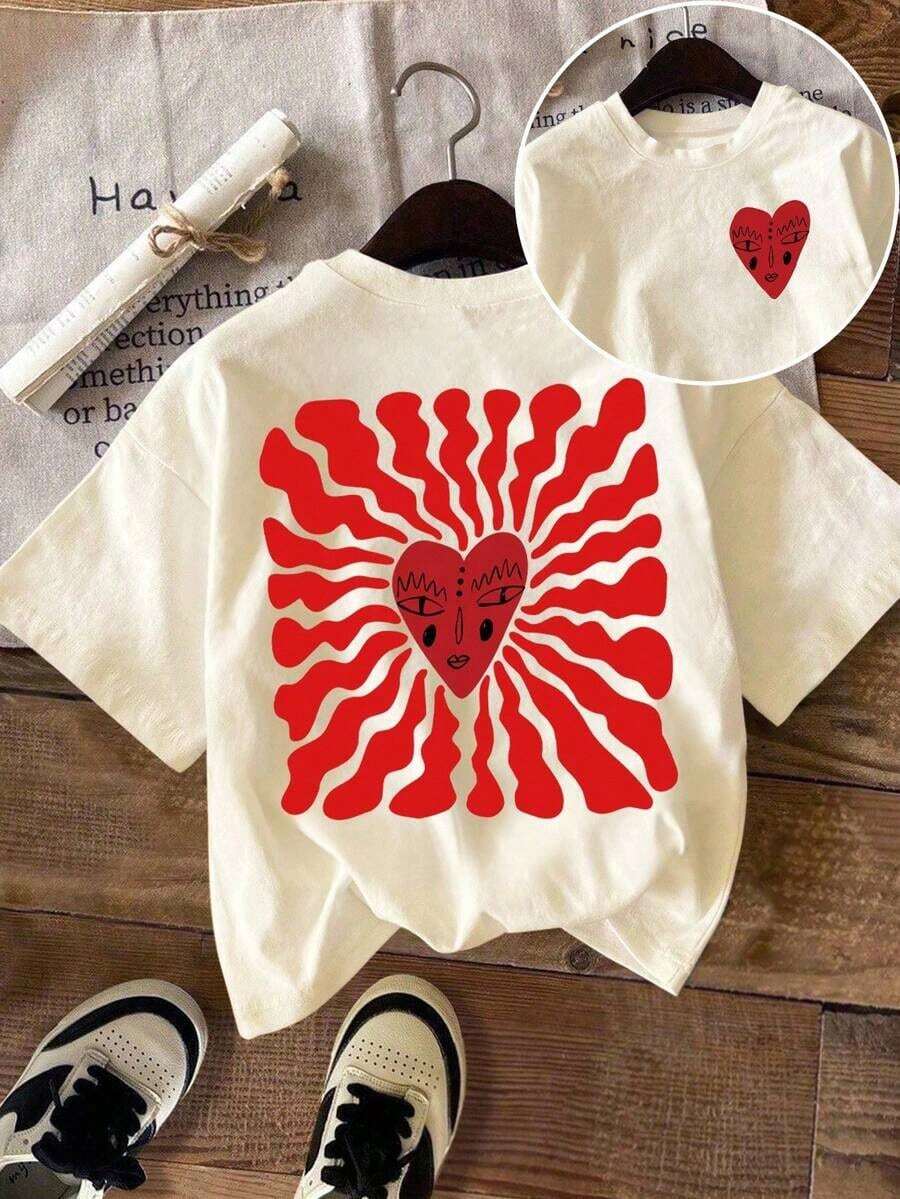 Camiseta de mujer, camiseta de manga corta con gráfico de estilo casual de calle, top de verano lindo con gráfico, conjunto de coordinado de gráfico de mujer, camiseta linda, camiseta genial, camiseta de mujer con gráfico, camiseta con flor, camiseta de rave, camiseta con gráfico de corazón, camiseta oversize - Albaricoque - Ver 1