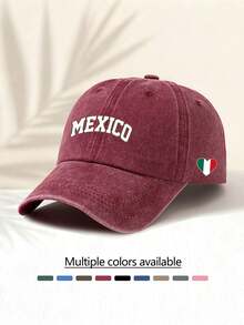 1pc Fashionable Casual Versatile Washed Baseball Cap, With "Mexico" Text On Front And National Flag Pattern On Side, Stylish Accessory, Suitable For All Seasons, Great Gift For Family And Friends,Beach,Holiday - Washed Cap - View 13